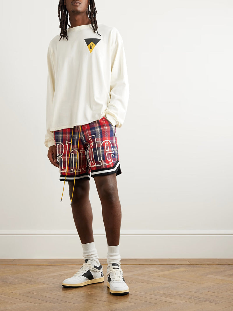 RHUDE Logo-Embroidered Checked Cotton-Flannel Drawstring Shorts